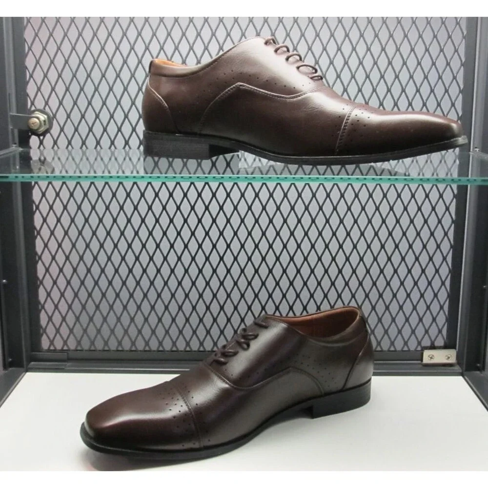 Parrazo Mens Brown Leather Dress Shoes Size 12 NIB Lace‑Up Oxford Classic Formal